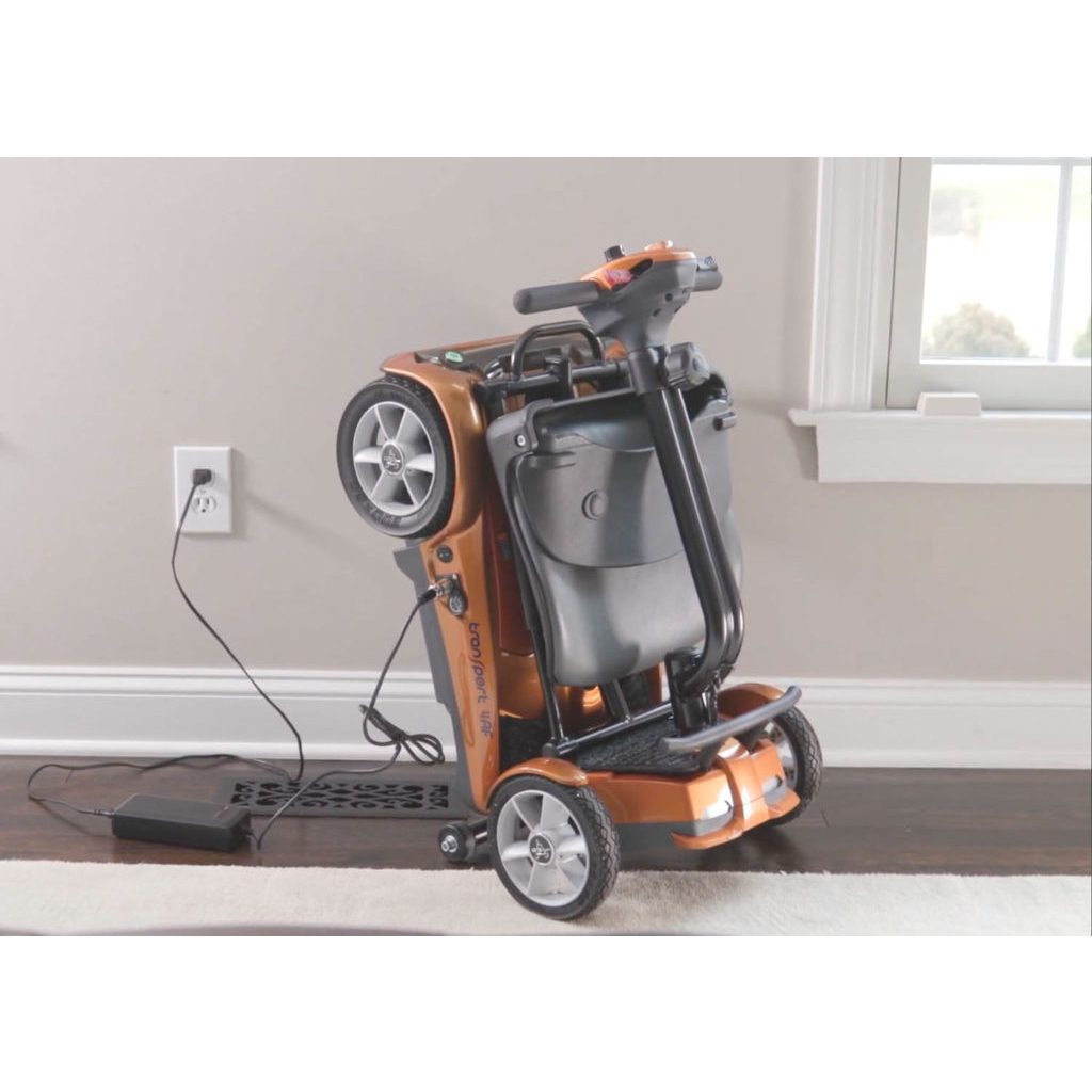Charging View of EV-Rider Transport 4AF Folding Lightweight Travel Mobility Scooter