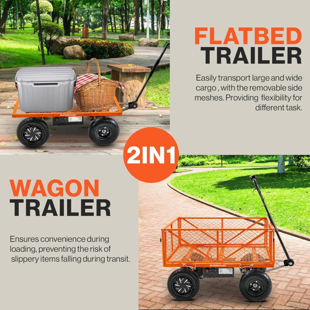 SuperHandy Electric Garden Cart Pro - 5.7 Cu Ft, Convertible Flatbed, 440lb Load view 3