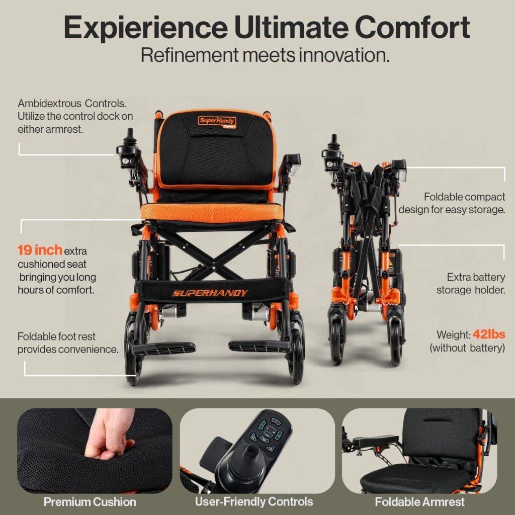 SuperHandy GoRide 2 Electric Wheelchair - 48V 2Ah Battery, 300Lbs Max Weight view 6