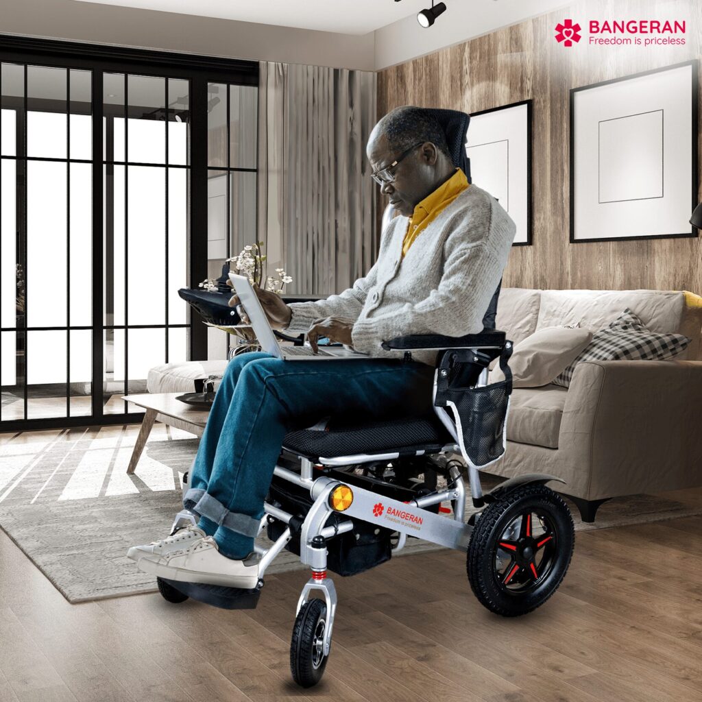 Bangeran Thunderbolt All Terrain Folding Power Wheelchair in everyday use